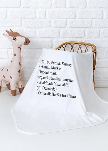 Beyaz Baskılı Çocuk Battaniyesi bebek set - Görsel 2