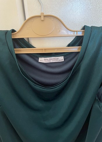 Zara Drapeli V Yakalı Uzun Yeşil Elbise