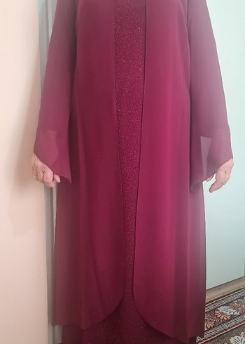 Bordo Uzun Kollu Kadın Abiye Elbise