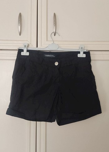 Kadın Siyah Keten Mini Kemerli Şort - Görsel 3