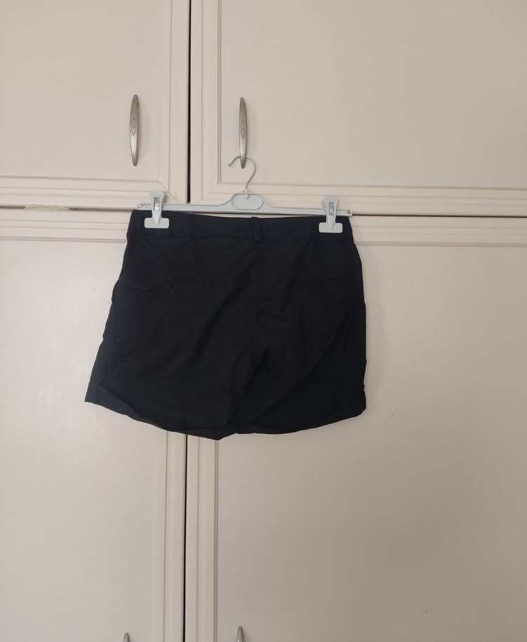 Kadın Siyah Keten Mini Kemerli Şort - Görsel 2