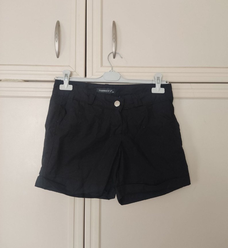 Kadın Siyah Keten Mini Kemerli Şort - Görsel 3