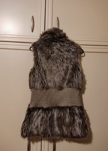 Kürk Detaylı Kahverengi Deri Kadın Yelek - Görsel 3