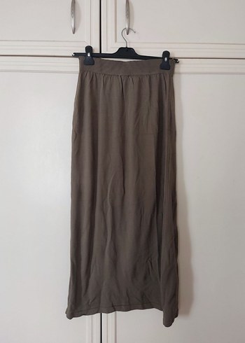 Kadın haki renk triko uzun etek - Görsel 2