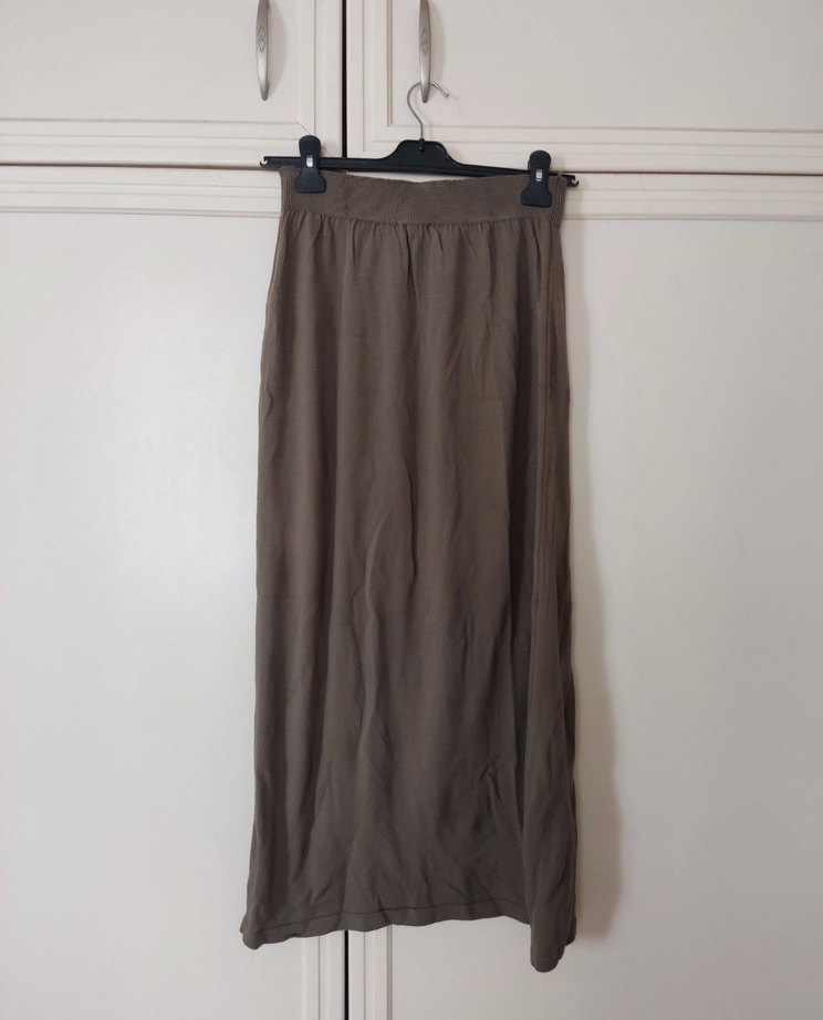 Kadın haki renk triko uzun etek - Görsel 2