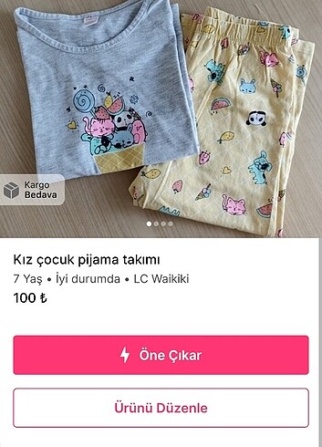 7 Yaş Beden Kız çocuk pijama takımı 