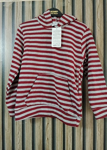 Erkek Çocuk Çizgili Gri Kapüşonlu Sweatshirt - Görsel 3