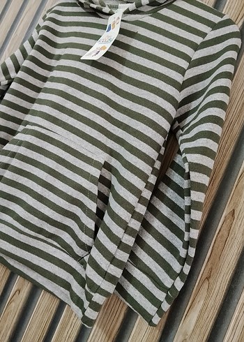 Erkek Çocuk Çizgili Gri Kapüşonlu Sweatshirt - Görsel 2