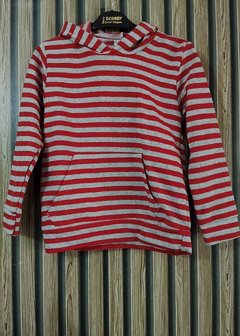 Erkek Çocuk Çizgili Gri Kapüşonlu Sweatshirt - Görsel 4