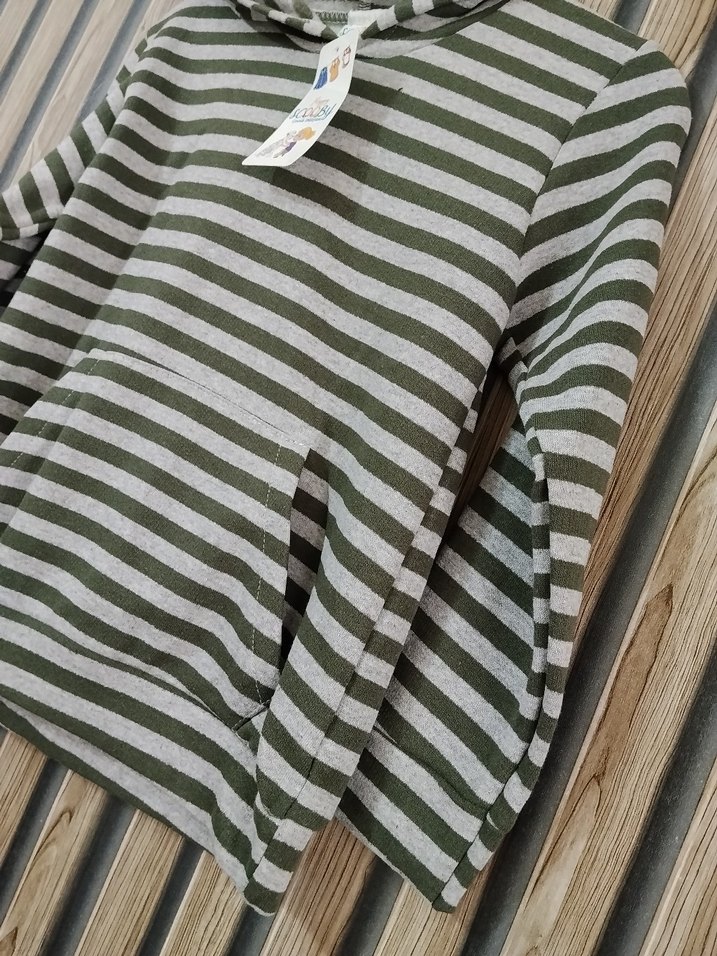 Erkek Çocuk Çizgili Gri Kapüşonlu Sweatshirt - Görsel 2
