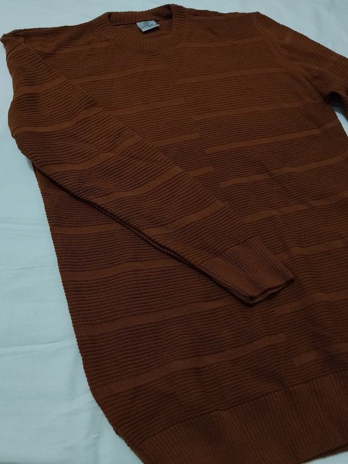 Kahverengi Çizgili Erkek Triko Kazak - Görsel 4