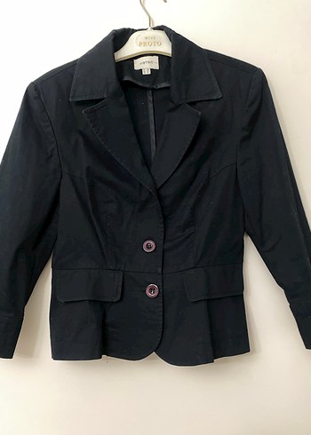 Düğmeli Siyah Kadın Keten Blazer Ceket - Görsel 5