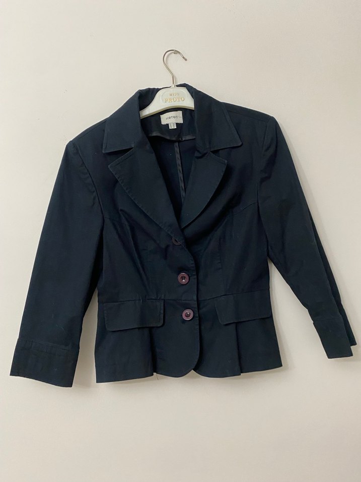 Düğmeli Siyah Kadın Keten Blazer Ceket - Görsel 2