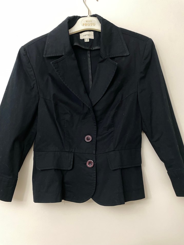 Düğmeli Siyah Kadın Keten Blazer Ceket - Görsel 5