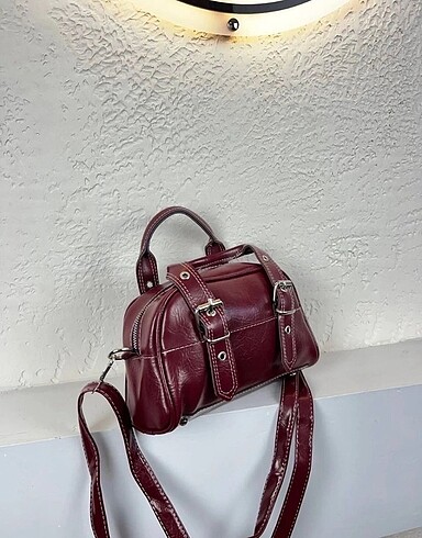 bordo çanta kemerli