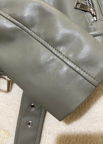 Stradivarius Kadın Haki Deri Biker Ceket