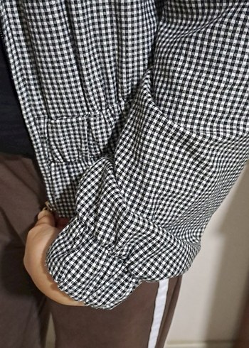 s Beden gri Renk Kemer Detaylı Gri Kareli Kadın Ceket