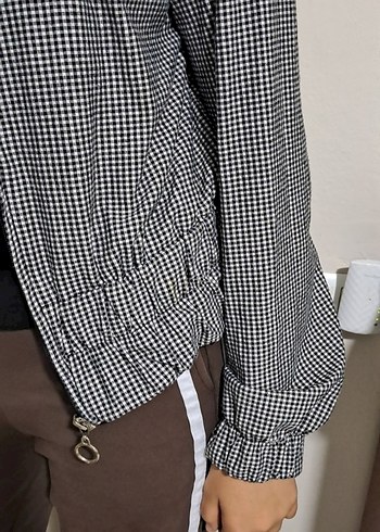 Kemer Detaylı Gri Kareli Kadın Ceket - Görsel 5