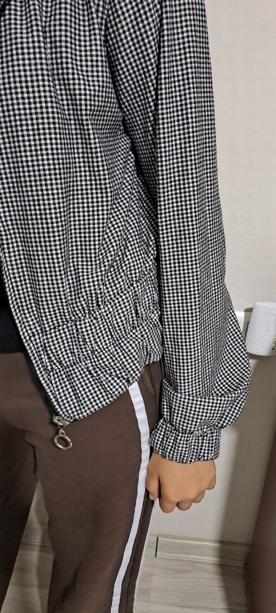 Kemer Detaylı Gri Kareli Kadın Ceket - Görsel 5