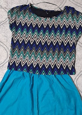 Mavi Bol Kesim Bohem Kadın Pantolon ve - Görsel 2