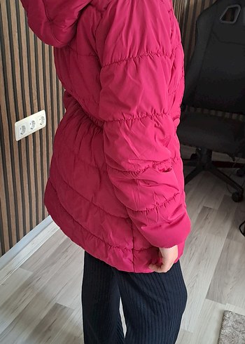 Koyu Pembe Düğmeli Kız Mont - Görsel 3