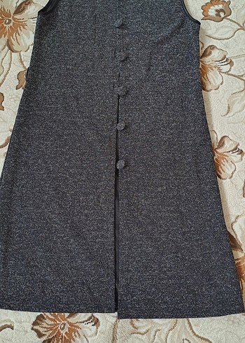 Düğmeli Gri Kadın Midi Kaban - Görsel 2