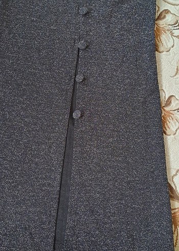 Düğmeli Gri Kadın Midi Kaban - Görsel 4