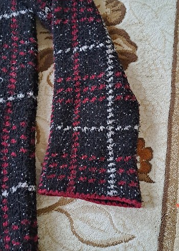 Bordo Ekose Desenli Uzun Triko Kadın Kaban - Görsel 2