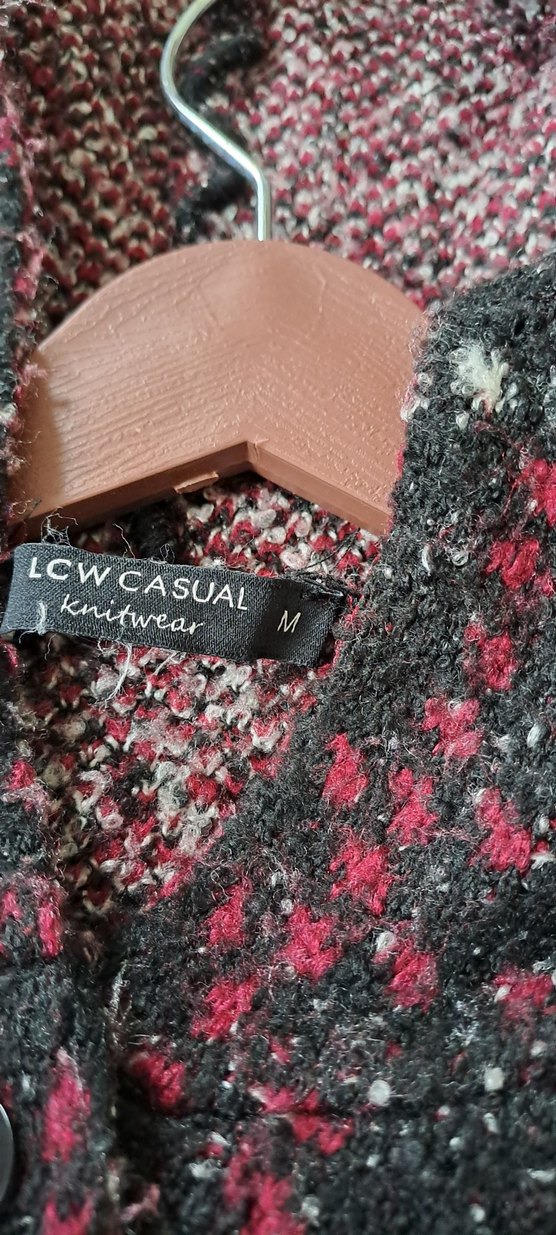 Bordo Ekose Desenli Uzun Triko Kadın Kaban - Görsel 4