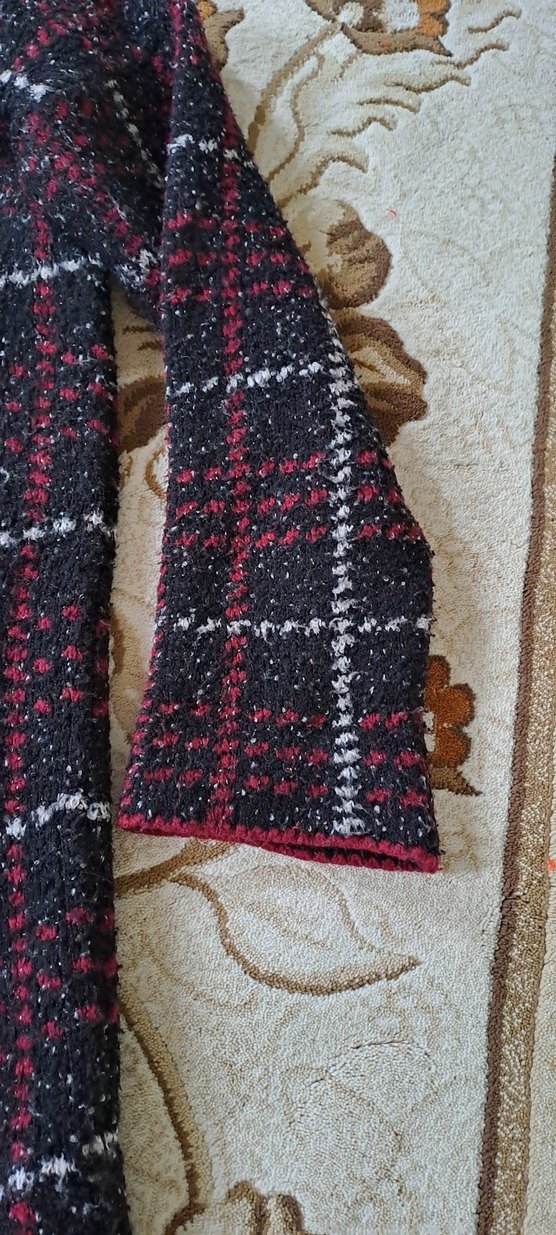 Bordo Ekose Desenli Uzun Triko Kadın Kaban - Görsel 2