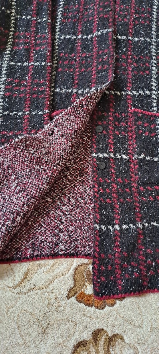 Bordo Ekose Desenli Uzun Triko Kadın Kaban - Görsel 3