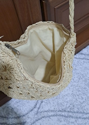 Bej Örgü Dantelli Bohem Kadın Çanta - Görsel 5