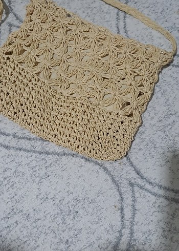 Bej Örgü Dantelli Bohem Kadın Çanta - Görsel 4