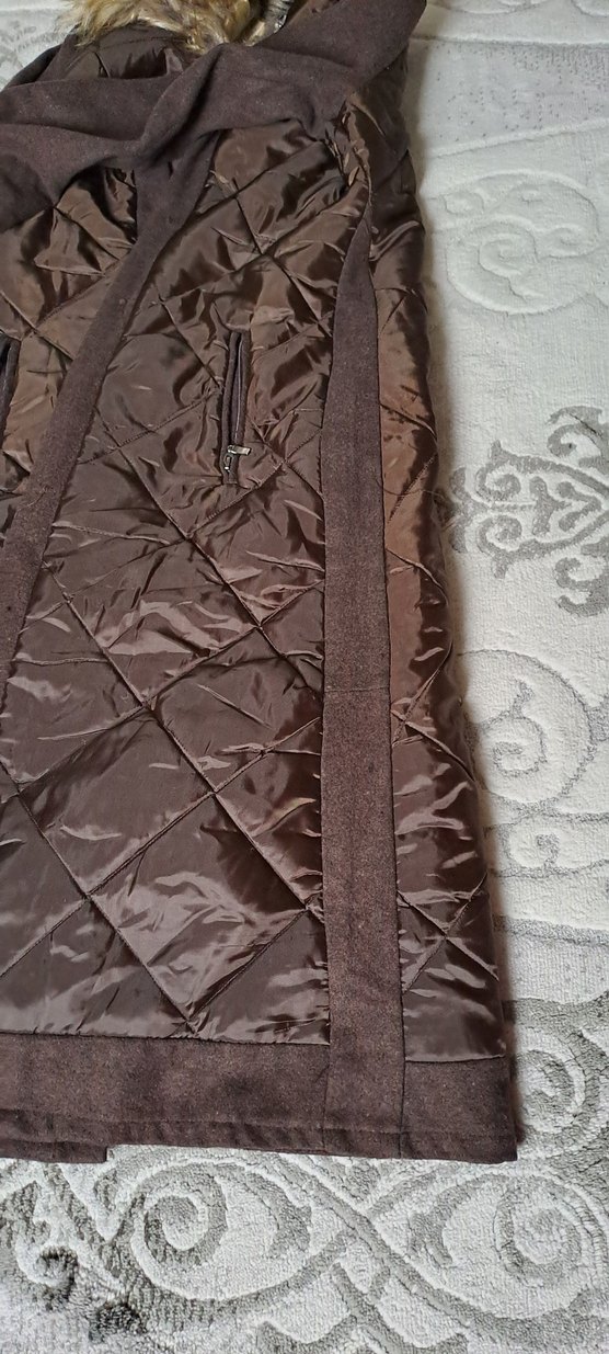 Kahverengi Uzun Kadın Kaban Kürk Detaylı - Görsel 5