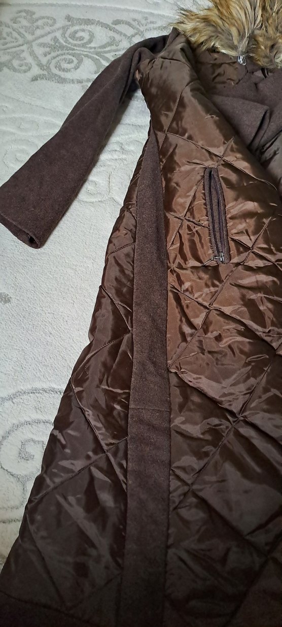 Kahverengi Uzun Kadın Kaban Kürk Detaylı - Görsel 4