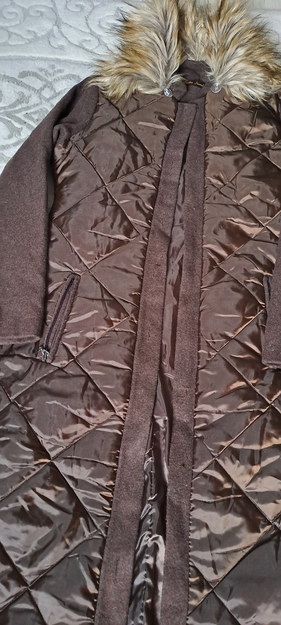 Kahverengi Uzun Kadın Kaban Kürk Detaylı - Görsel 2