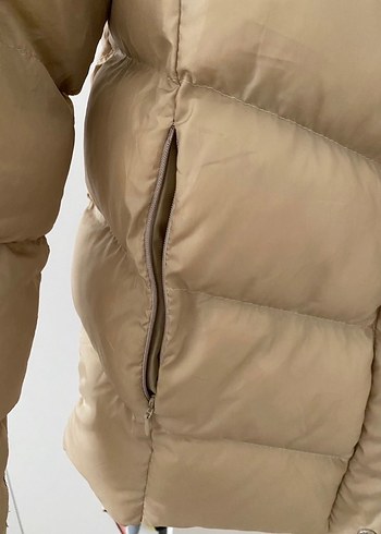 42 Beden camel Renk Kadın Bej Midi Kışlık Kürklü Mont