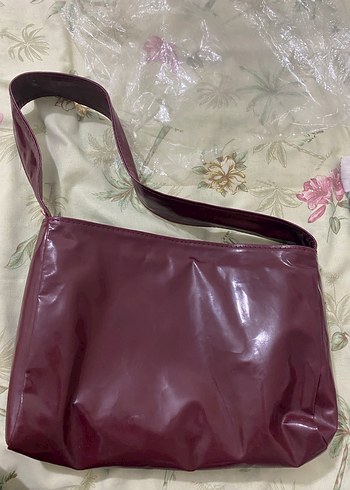 Bordo Parlak Deri Omuz Çantası - Görsel 2