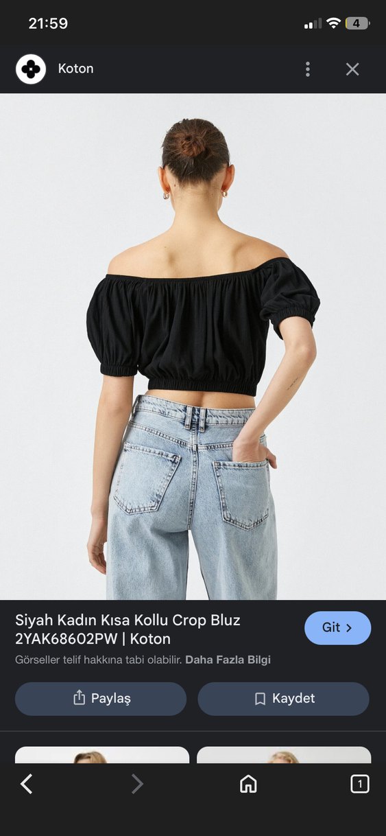 Kadın Siyah Crop Bluz - Görsel 2