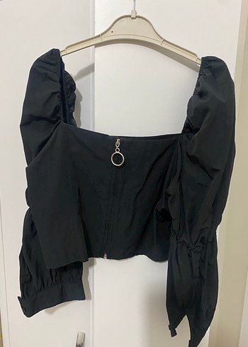 Siyah Drapeli Mini Kadın Bluz - Görsel 3