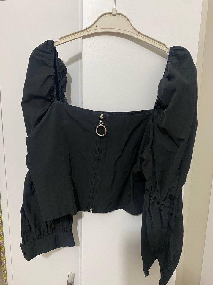 Siyah Drapeli Mini Kadın Bluz - Görsel 3