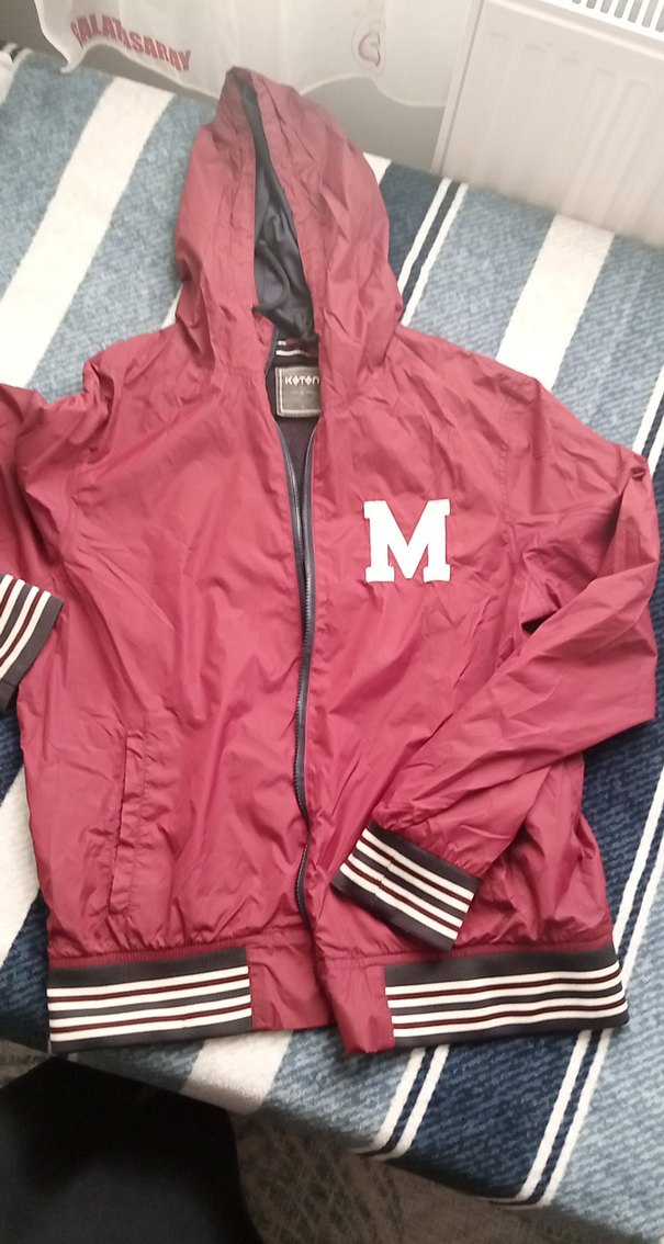 Bordo Kapüşonlu Fermuarlı erkek Ceket - Görsel 2