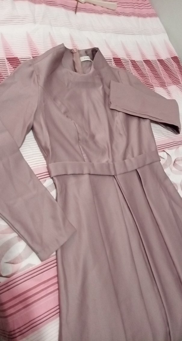 lila Uzun Kollu Pileli Kadın Elbise - Görsel 3