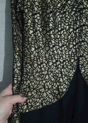 Uzun Kollu Altın Renk Drapeli Uzun Abiye Elbise - Görsel 8