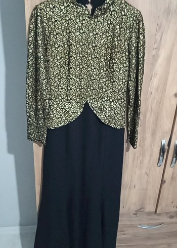 Uzun Kollu Altın Renk Drapeli Uzun Abiye Elbise - Görsel 11