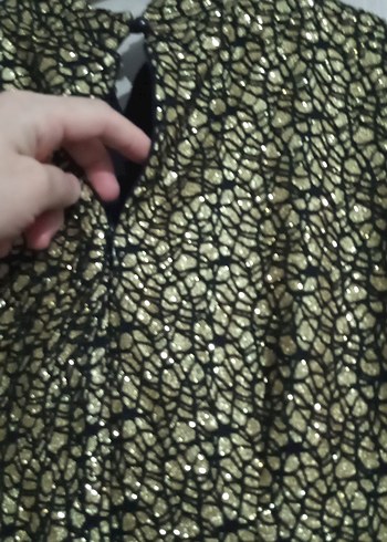 Uzun Kollu Altın Renk Drapeli Uzun Abiye Elbise - Görsel 7