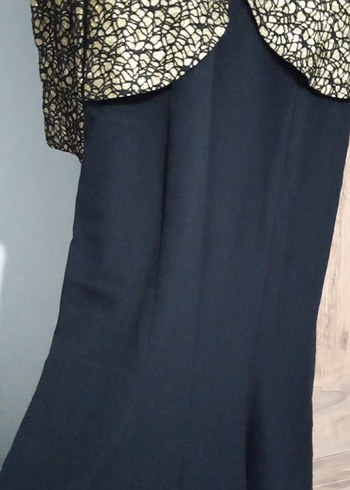 Uzun Kollu Altın Renk Drapeli Uzun Abiye Elbise - Görsel 13