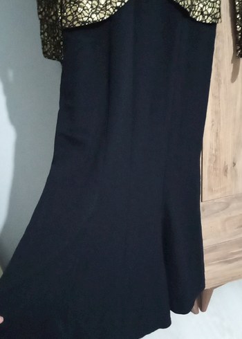 Uzun Kollu Altın Renk Drapeli Uzun Abiye Elbise - Görsel 12