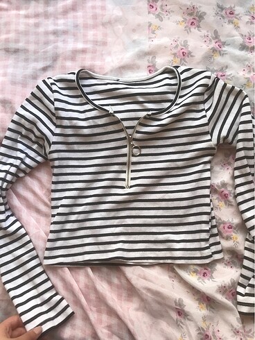 Çizgili Crop bluz