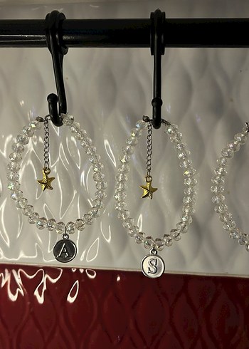 Yıldız detaylı cam görünüm taşlı Minimalist Beyaz Bileklik - Görsel 2